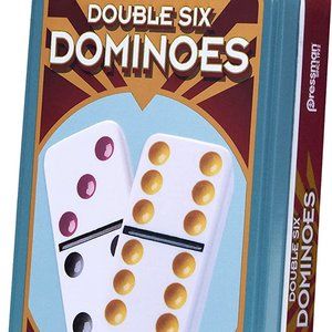 Pressman-Dominoes-Double Six Color Dot in Metal Tin-Family Classic New